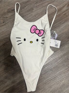 Hello Kitty Cream Swimsuit with Pink Bow for Kids